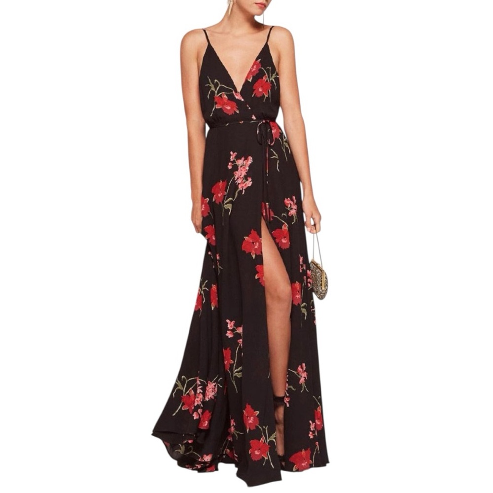 Reformation Calla Lily Floral Wrap Maxi Dress